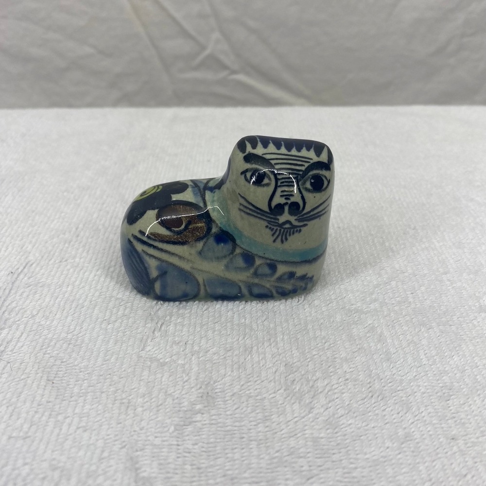 Ken Edwards Tonala Mexico Pottery Cat Figurine El Palomar Hand Painted Signed